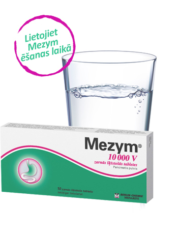 Product image of Mezym and a glass of water